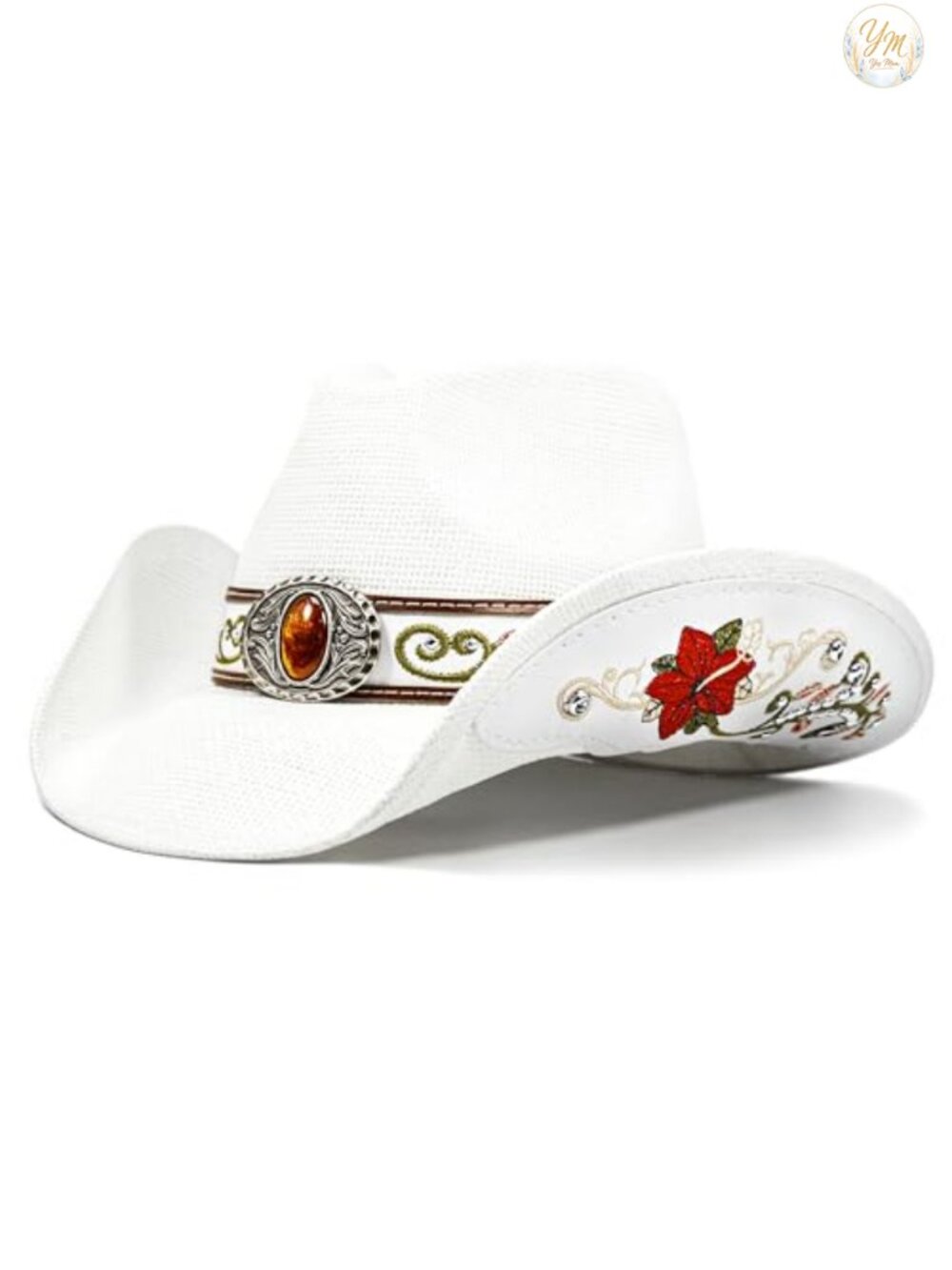 Embroidered Straw Cowboy Hat for Women Men Western Sun Protection